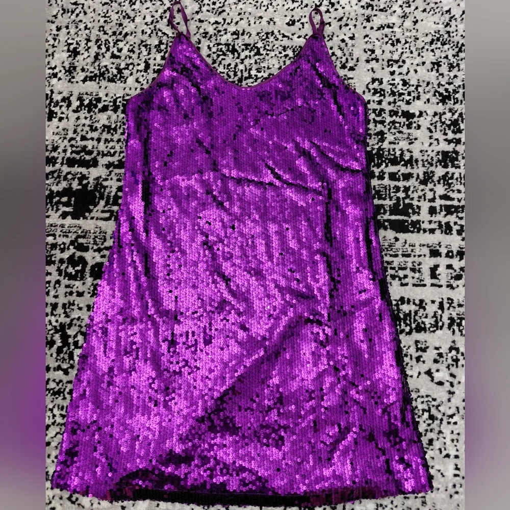 Allegra K Purple Sequin Mini Dress ✨ Size S | Y2K Glam Party Homecoming Prom